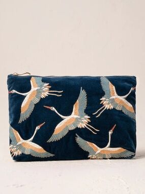 Elizabeth Scarlett Cranes Everyday Pouch with Dust Cover Ink Blue OS NWT